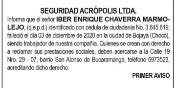 Edicto 1er. aviso Iber Enrique Chaverra Marmolejo