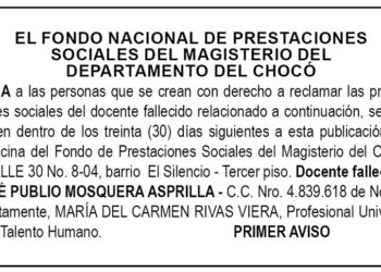 Edicto 1er. aviso José Publio Mosquera Asprilla
