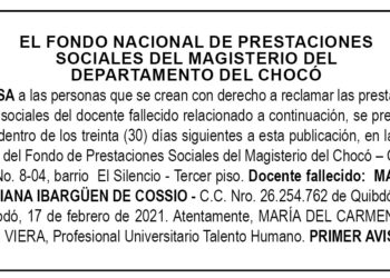 Edicto 1er. aviso María Juliana Ibargüen de Cossio