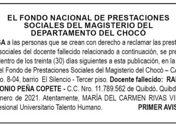 Edicto 1er. aviso Ramón Antonio Peña Copete