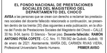 Edicto 1er. aviso Ramón Antonio Peña Copete