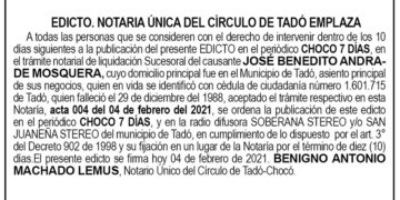 Edicto José Benedito Andrade Mosquera