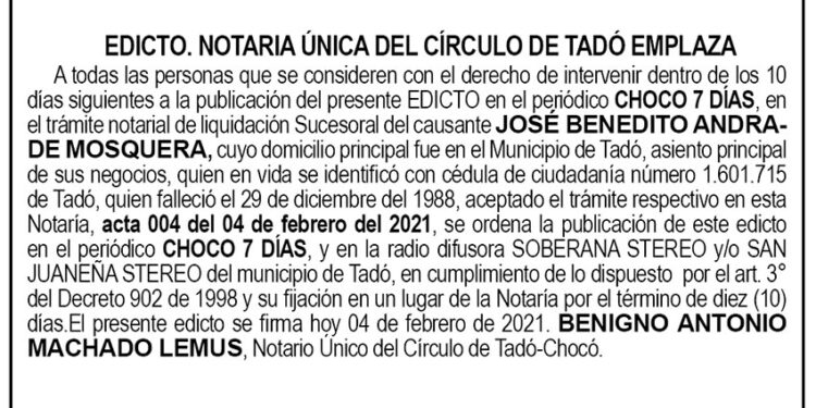 Edicto José Benedito Andrade Mosquera