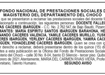 Edicto 2do. aviso Elcías Cáceres Ibargüen