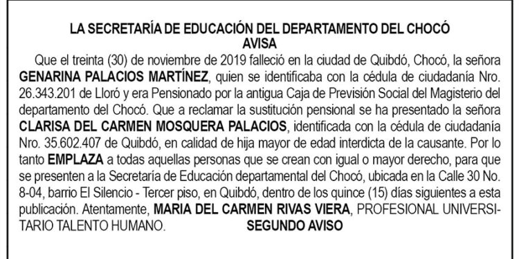 Edicto 2do. aviso Genarina Palacios Martínez