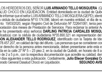 Edicto 2do. aviso Luis Armando Tello Mosquera