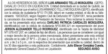Edicto 2do. aviso Luis Armando Tello Mosquera