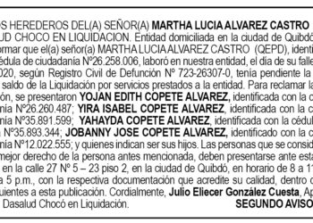 Edicto 2do. aviso Martha Lucía Álvarez Castro