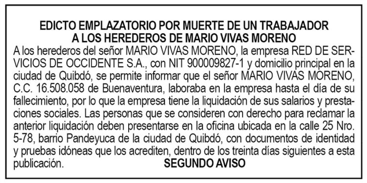 Edicto 2do. aviso Mario Vivas Moreno