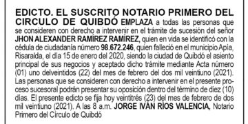 Edicto Jhon Alexander Ramírez Ramírez