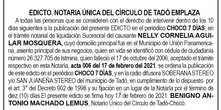 Edicto Nelly Cornelia Aguilar Mosquera