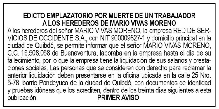 Edicto 1er. aviso Mario Vivas Moreno