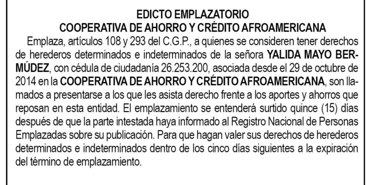 Edicto Yalida Mayo Bermúdez