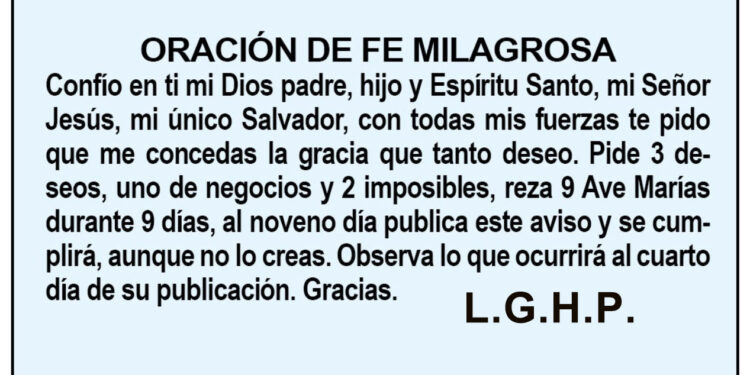 Oración de Fe Milagrosa. L.G.H.P.