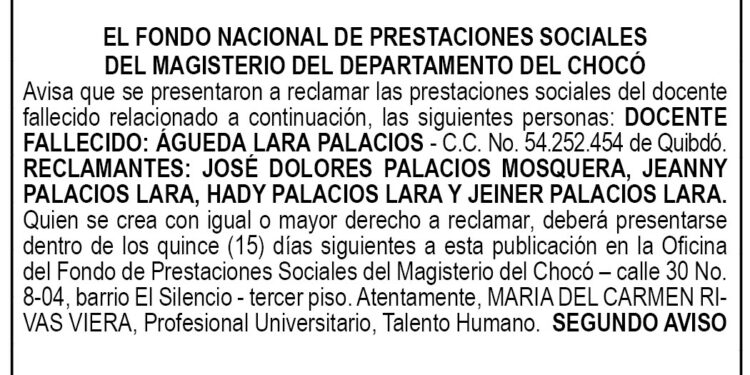 Edicto 2do. aviso Águeda Lara Palacios