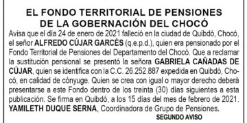 Edicto 2do. aviso Alfredo Cújar Garcés