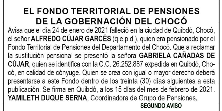 Edicto 2do. aviso Alfredo Cújar Garcés