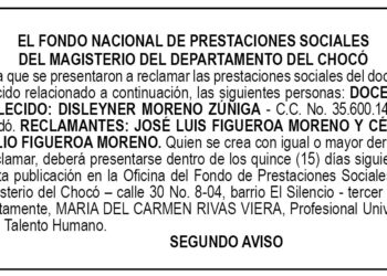 Edicto 2do. aviso Disleyner Moreno Zúñiga