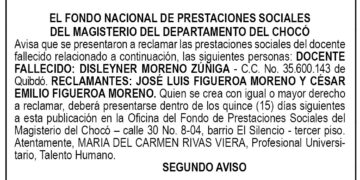 Edicto 2do. aviso Disleyner Moreno Zúñiga