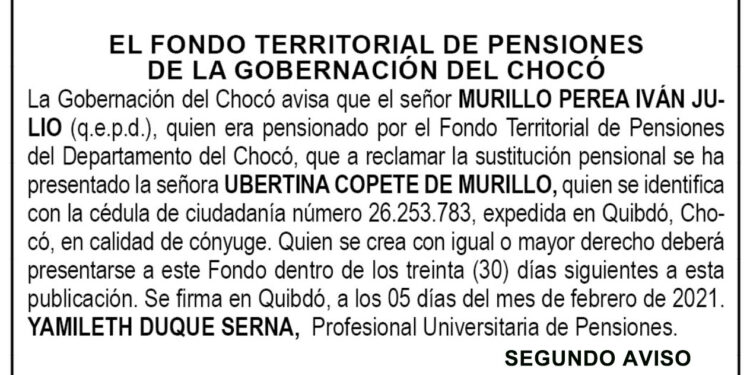 Edicto 2do. aviso Iván Julio Murillo Perea
