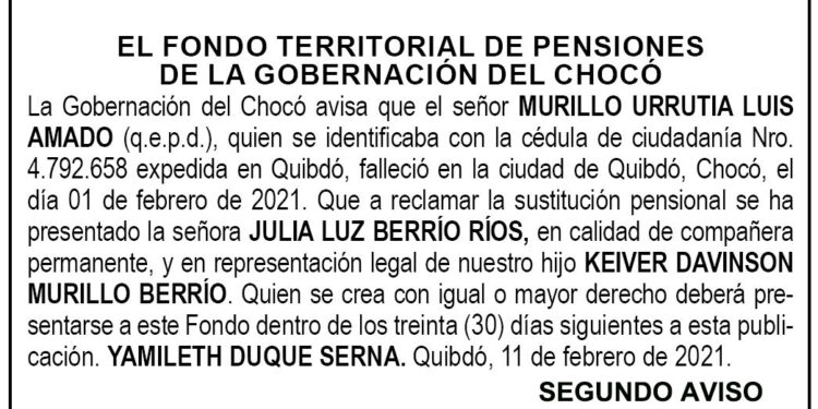 Edicto 2do. aviso Luis Amado Murillo Urrutia
