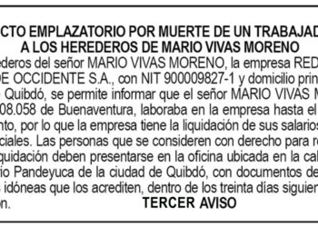 Edicto 3er. aviso Mario Vivas Moreno
