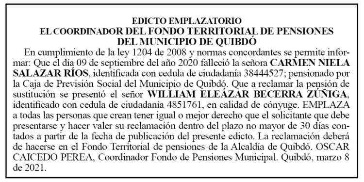Edicto Carmen Niela Salazar Ríos