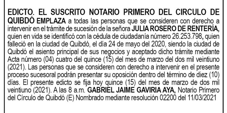 Edicto Julia Rosero de Rentería