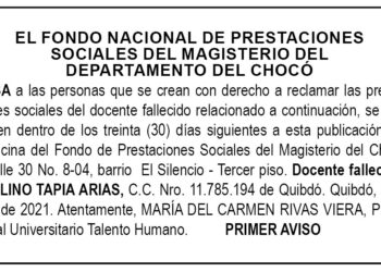 Edicto 1er. aviso Emelino Tapia Arias