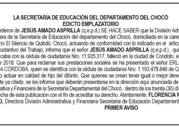 Edicto 1er. aviso Jesús Amado Asprilla