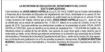Edicto 1er. aviso Jesús Amado Asprilla