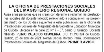 Edicto 1er. aviso Plinio Palacios Chaverra