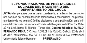 Edicto 1er. aviso Rurico Fernando Mena