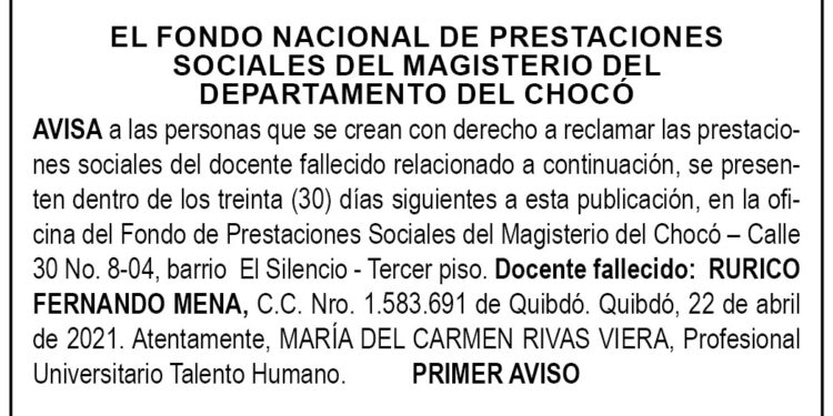 Edicto 1er. aviso Rurico Fernando Mena