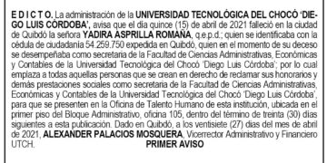 Edicto 1er. aviso Yadira Asprilla Romaña