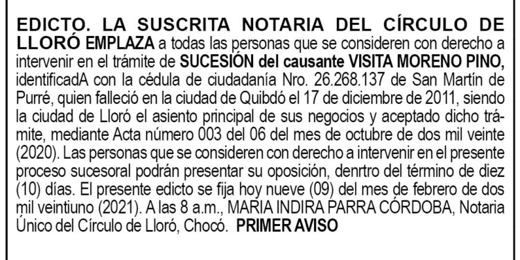 Edicto 1er. aviso Visita Moreno Pino