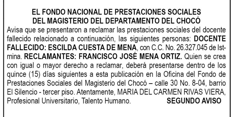 Edicto 2do. aviso Escilda Cuesta de Mena