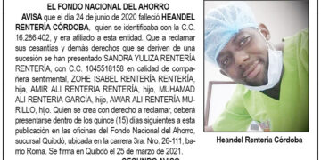 Edicto 2do. aviso Heandel Rentería Córdoba