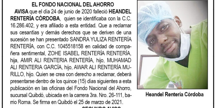 Edicto 2do. aviso Heandel Rentería Córdoba