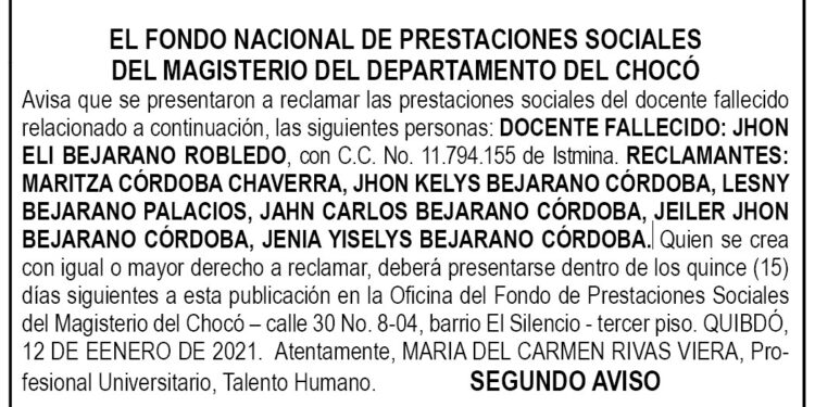 Edicto 2do. aviso Jhon Eli Bejarano Robledo