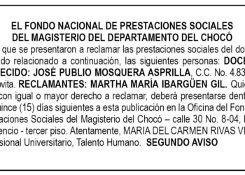 Edicto 2do. aviso José Publio Mosquera Asprilla