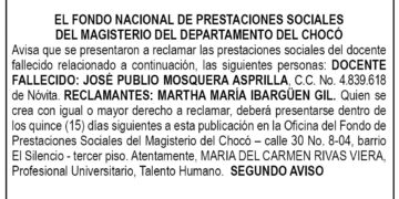 Edicto 2do. aviso José Publio Mosquera Asprilla