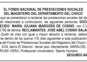 Edicto 2do. aviso María Juliana Ibargüen de Cossio