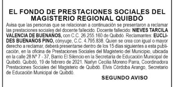 Edicto 2do. aviso Nieves Tarcila Valencia de Buenaños