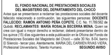 Edicto 2do. aviso Ramón Antonio Peña Copete