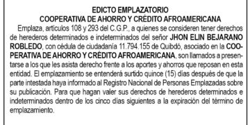 Edicto John Elin Bejarano Robledo