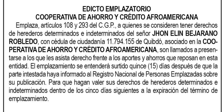 Edicto John Elin Bejarano Robledo
