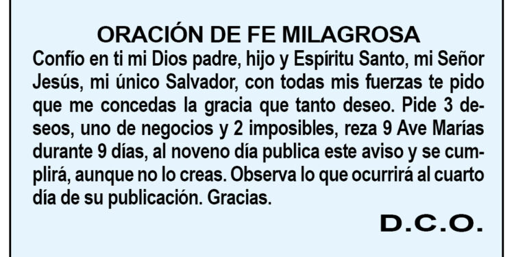Oración de fe milagrosa D.C.O.