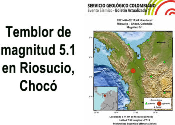 Temblor de magnitud 5.1 en Riosucio, Chocó