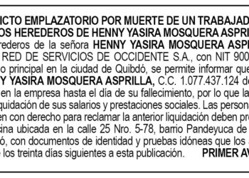 Edicto 1er. aviso Henny Yasira Mosquera Asprilla